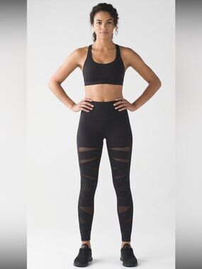 Lululemon Tech Mesh Black High Rise Leggings Size 2